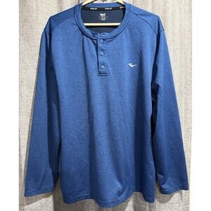 Everlast Men's Size XL Blue Long Sleeve Henley Casual Logo Buttons Classic